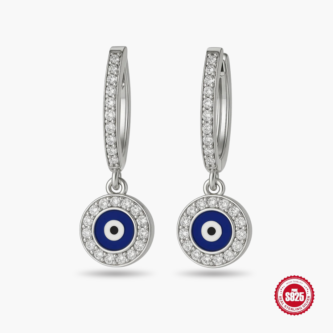 STERLING SILVER 92.5 HANGING EVIL EYE EARRINGS