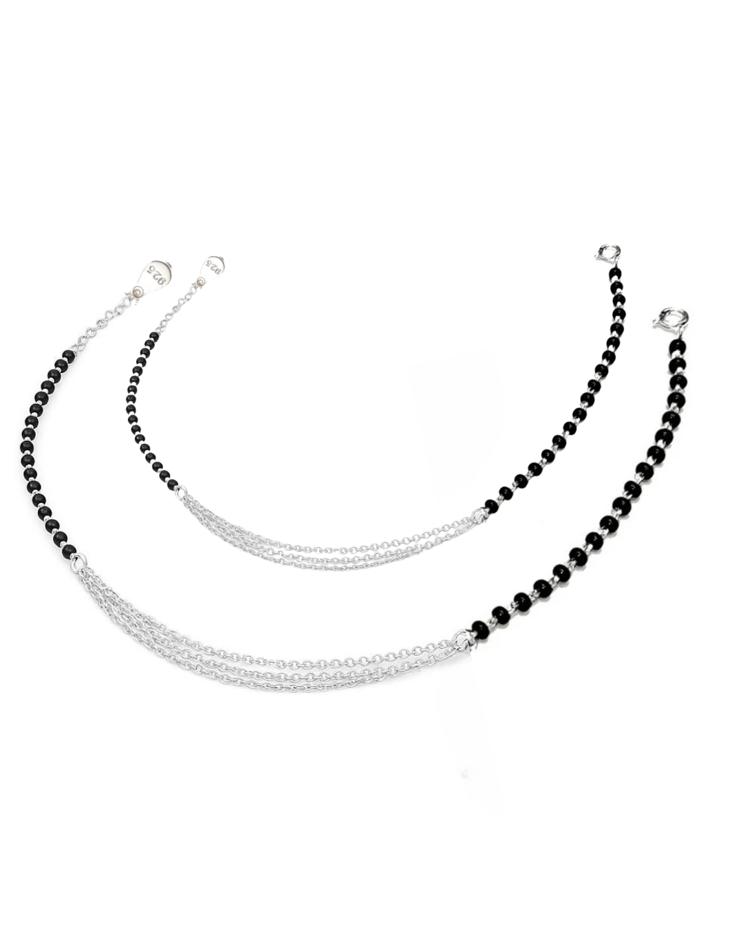 NEW ARRIVAL 92.5 STERLING SILVER BLACK BEADS MULTI LAYERED CHAIN ANKLET