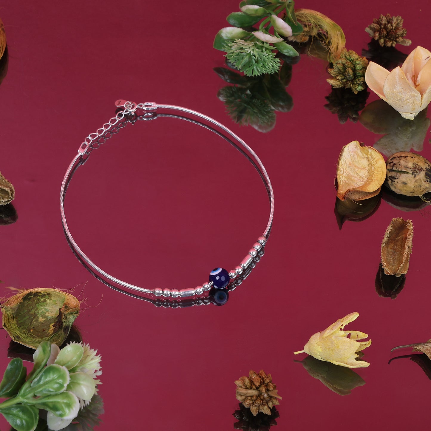 EVIL EYE 92.5 HALLMARK STERLING SILVER ANKLET