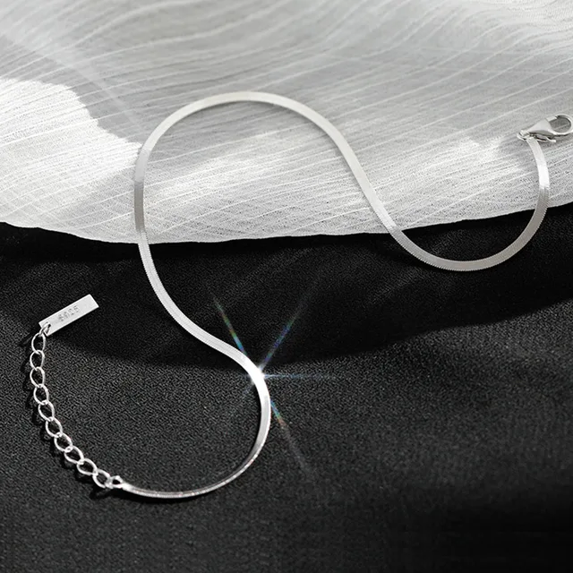 Delicate Minimalist Style Sterling Silver 92.5 Flat Chain Anklet