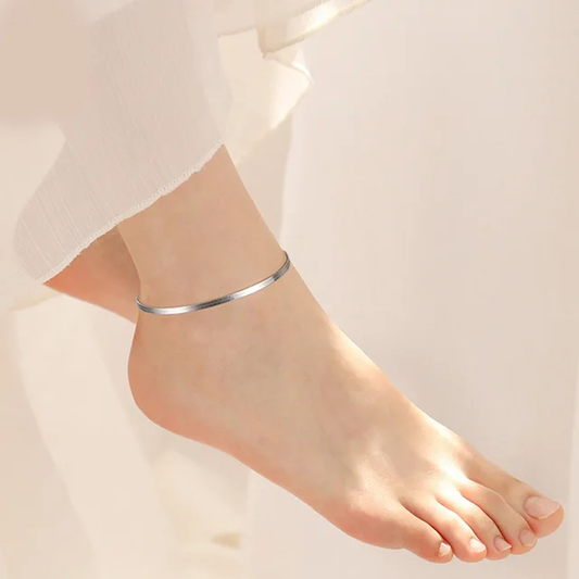 Delicate Minimalist Style Sterling Silver 92.5 Flat Chain Anklet