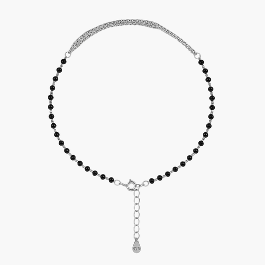 NEW ARRIVAL 92.5 STERLING SILVER BLACK BEADS MULTI LAYERED CHAIN ANKLET