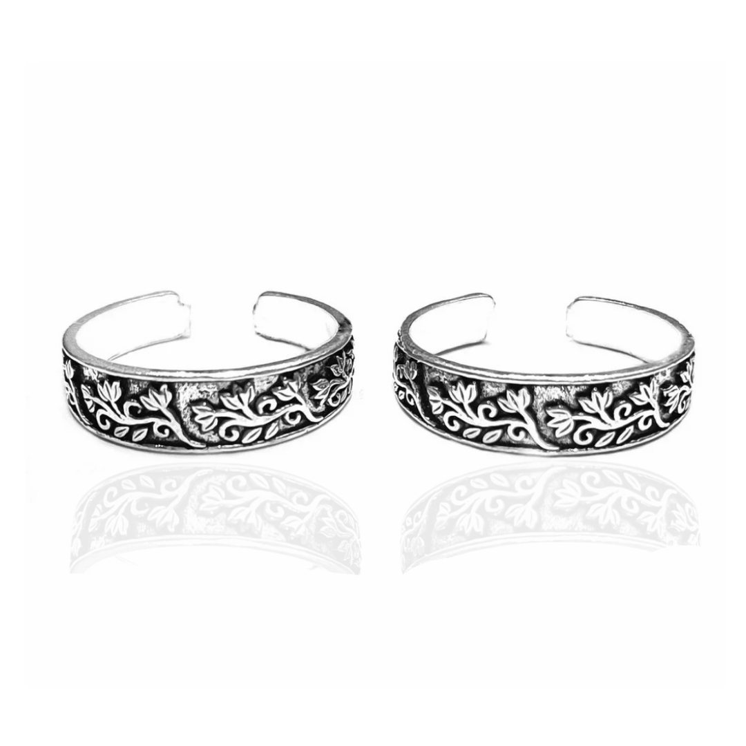 STERLING SILVER FLORAL OXIDISED TOE RING