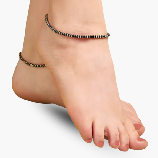 HALLMARK 92.5 STERLING SILVER ORIGINAL CRYSTAL BLACK BEADS NAZARIA ANKLET