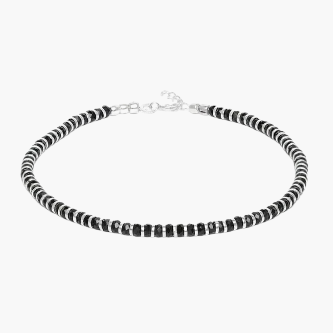 HALLMARK 92.5 STERLING SILVER ORIGINAL CRYSTAL BLACK BEADS NAZARIA ANKLET