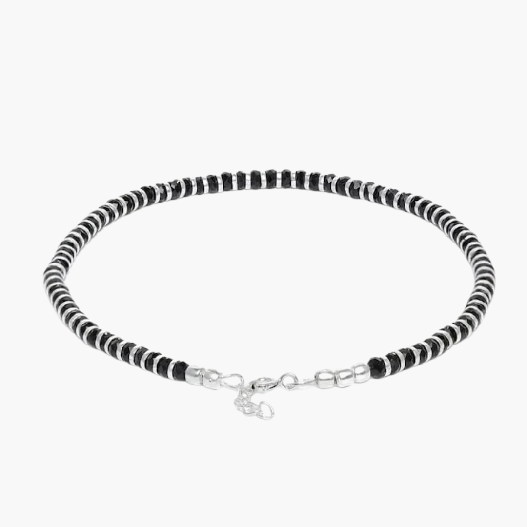 HALLMARK 92.5 STERLING SILVER ORIGINAL CRYSTAL BLACK BEADS NAZARIA ANKLET