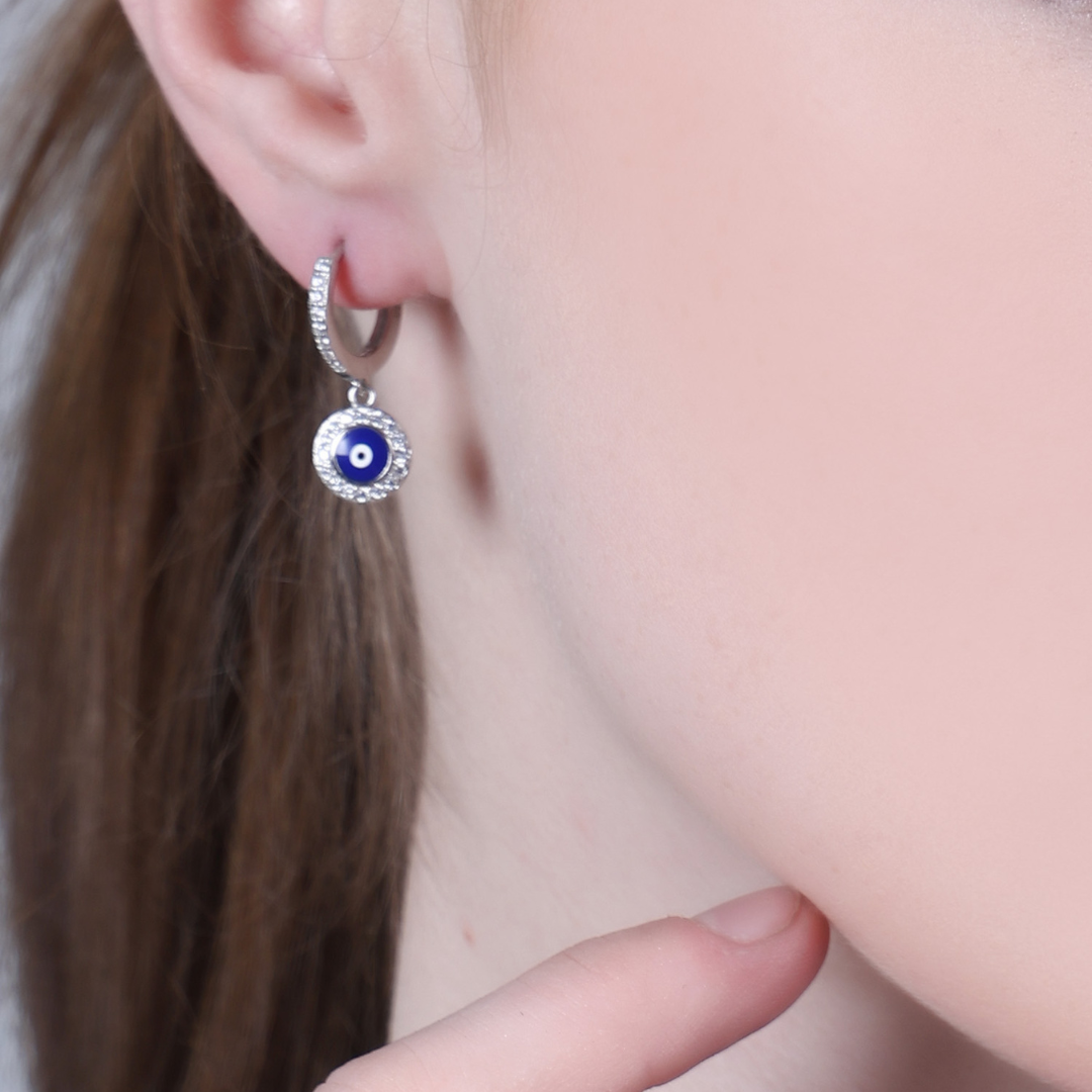 STERLING SILVER 92.5 HANGING EVIL EYE EARRINGS