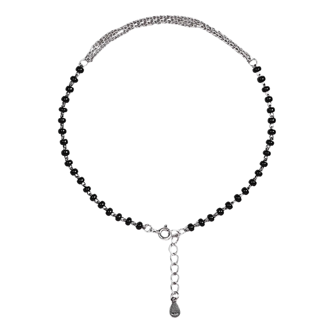 NEW ARRIVAL 92.5 STERLING SILVER BLACK BEADS MULTI LAYERED CHAIN ANKLET