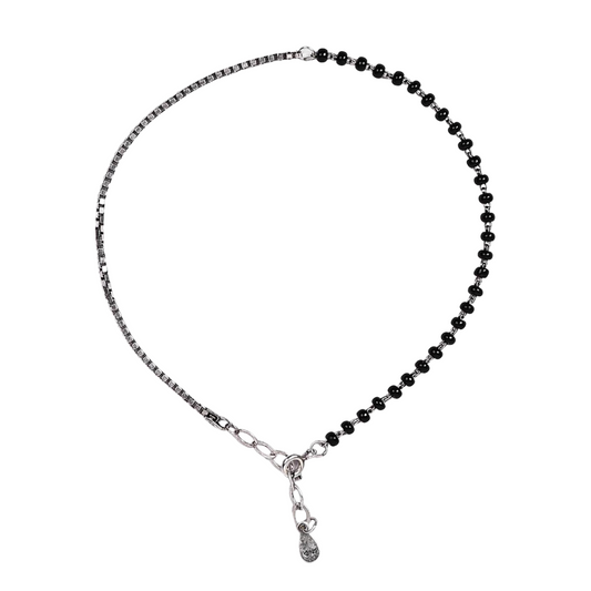 PURE 92.5 STERLING SILVER BLACK BEADS BOX CHAIN ANKLET