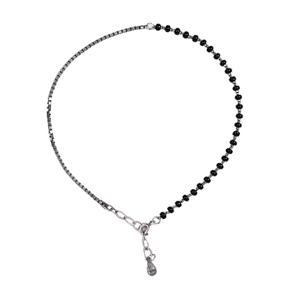 PURE 92.5 STERLING SILVER BLACK BEADS BOX CHAIN ANKLET