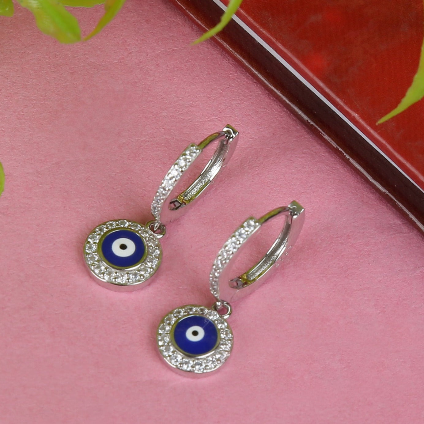 STERLING SILVER 92.5 HANGING EVIL EYE EARRINGS