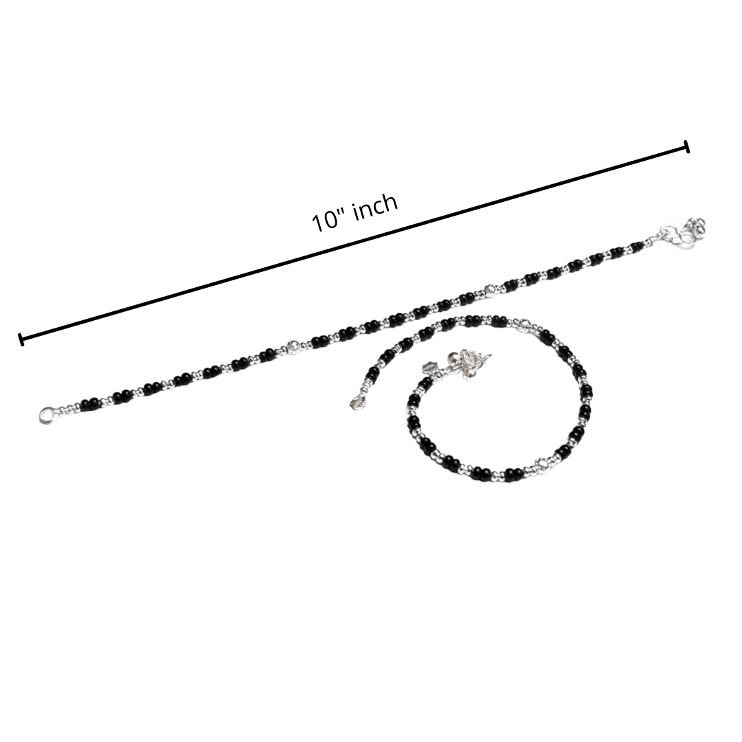 STERLING SILVER BLACK BEADS NAZARIA ANKLET PAYAL