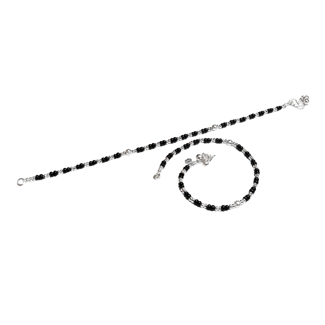STERLING SILVER BLACK BEADS NAZARIA ANKLET PAYAL