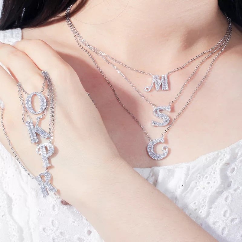 Sterling Silver CZ Pendent letter Locket Necklace