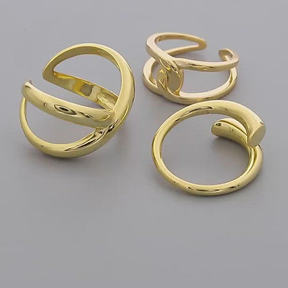 Adjustable Unique Gold Rings 18K Double Layered Cross 925 Sterling Silver Adjustable Rings