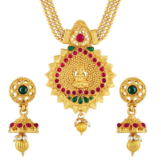 Traditional Laxmi Pendent Gold Plated Opera Style Necklace Set