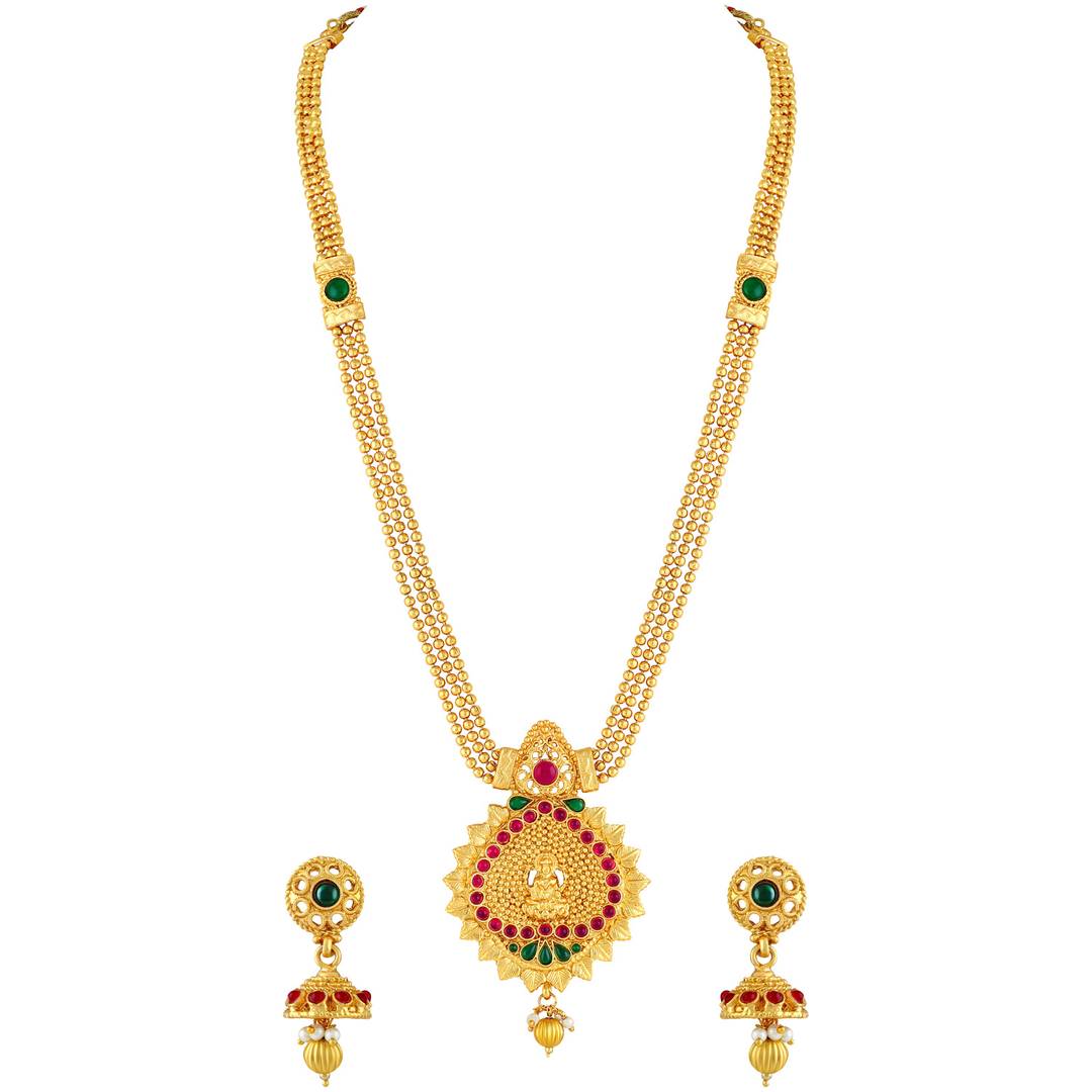 Traditional Laxmi Pendent Gold Plated Opera Style Necklace Set