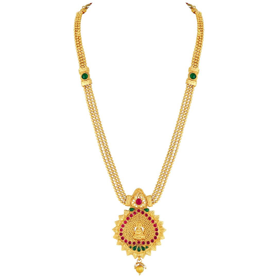 Traditional Laxmi Pendent Gold Plated Opera Style Necklace Set