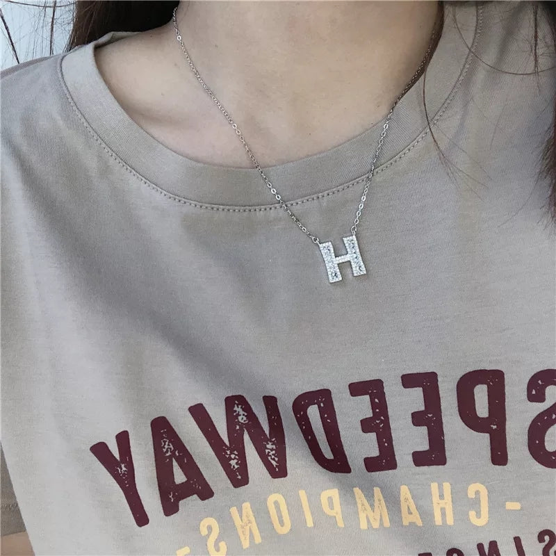 Sterling Silver CZ Pendent letter Locket Necklace