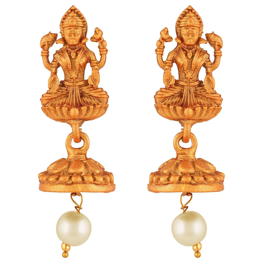 Laxmi Peacock Gold Plated Temple Jewelry Necklace Set For Women