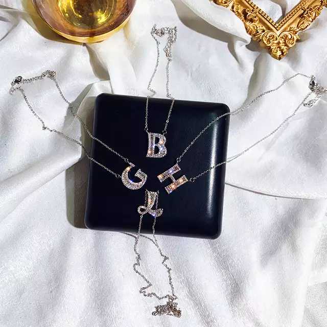 Sterling Silver CZ Pendent letter Locket Necklace