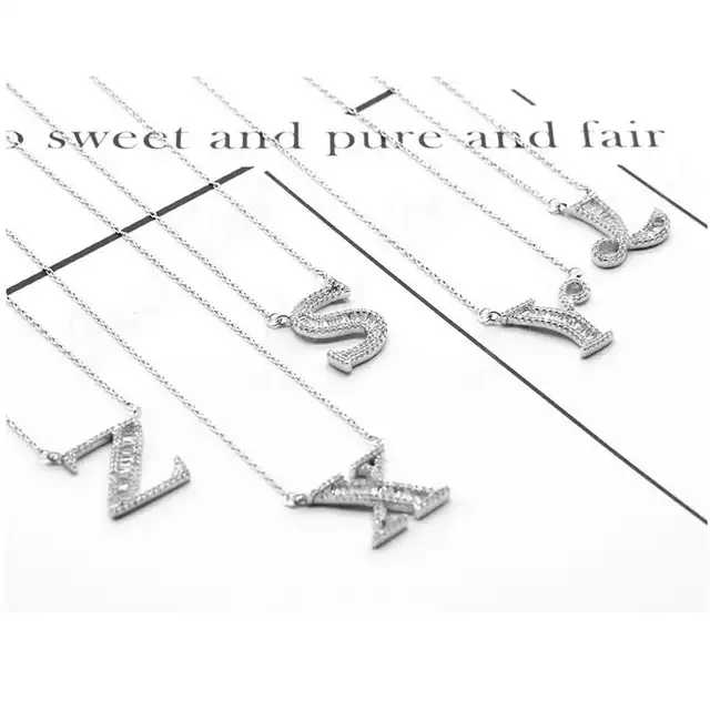 Sterling Silver CZ Pendent letter Locket Necklace