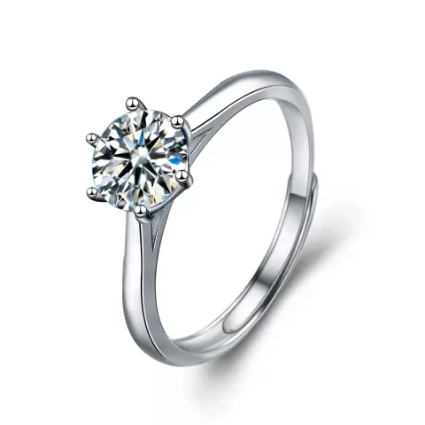 RESIZABLE ELEGANT PURE 92.5 STERLING SILVER PLATINUM PLATED MOSSENITE DIAMOND RING