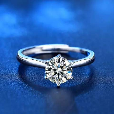 RESIZABLE ELEGANT PURE 92.5 STERLING SILVER PLATINUM PLATED MOSSENITE DIAMOND RING