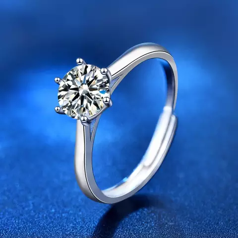 RESIZABLE ELEGANT PURE 92.5 STERLING SILVER PLATINUM PLATED MOSSENITE DIAMOND RING