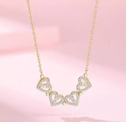 Magnetic Heart Girl Four Leaf Clover Double-Sided Heart Shaped Necklace for Women