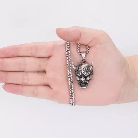 SILVER OXIDISED HANNYA FACE NECKLACE CHAIN PENDENT FOR MEN