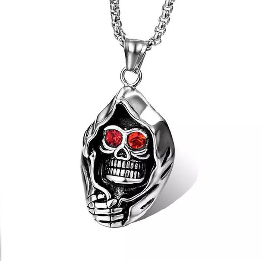 Ghost Head Skull Ruby Chain Pendent Punk Men's Jewelry