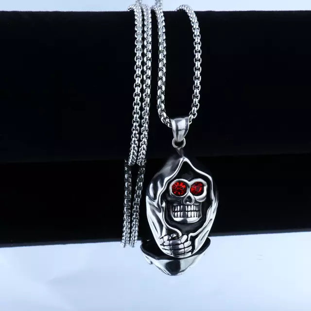 Ghost Head Skull Ruby Chain Pendent Punk Men's Jewelry