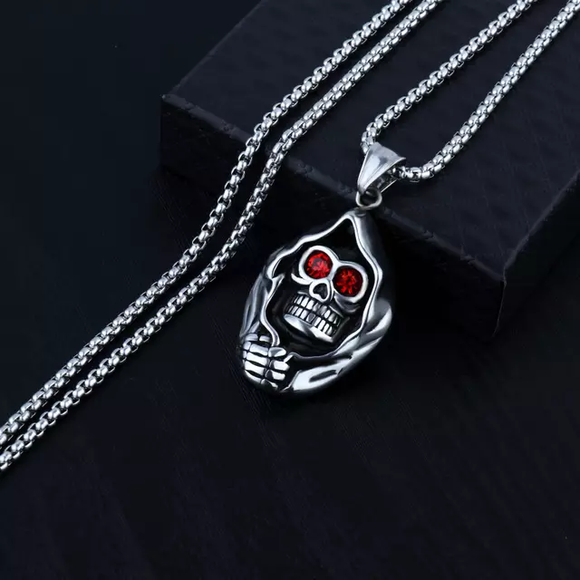 Ghost Head Skull Ruby Chain Pendent Punk Men's Jewelry