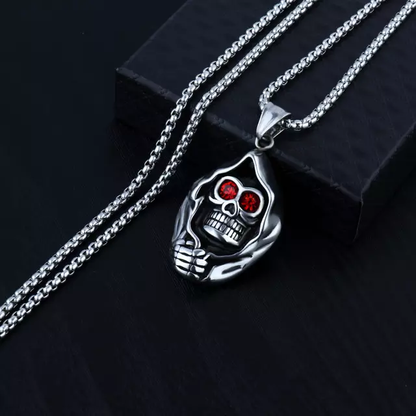 Ghost Head Skull Ruby Chain Pendent Punk Men's Jewelry