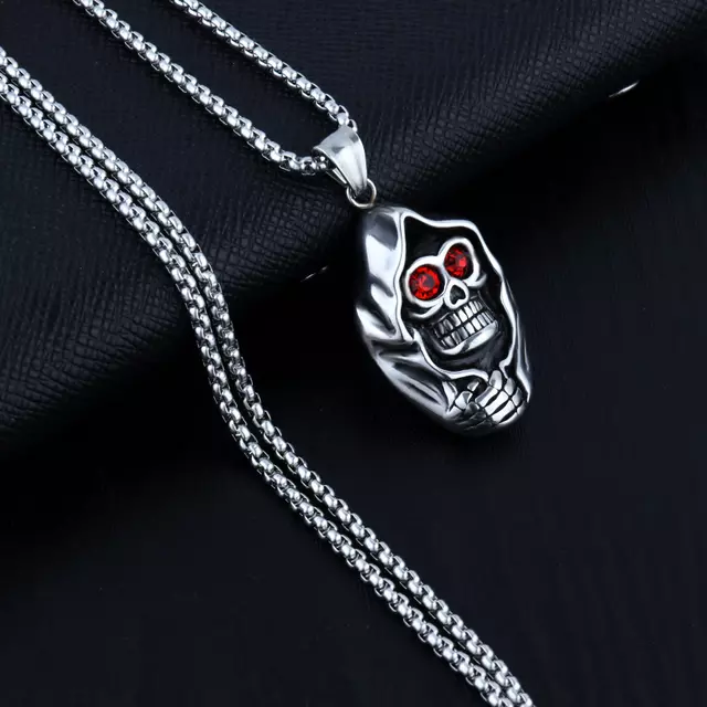 Ghost Head Skull Ruby Chain Pendent Punk Men's Jewelry