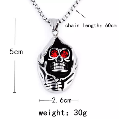 Ghost Head Skull Ruby Chain Pendent Punk Men's Jewelry