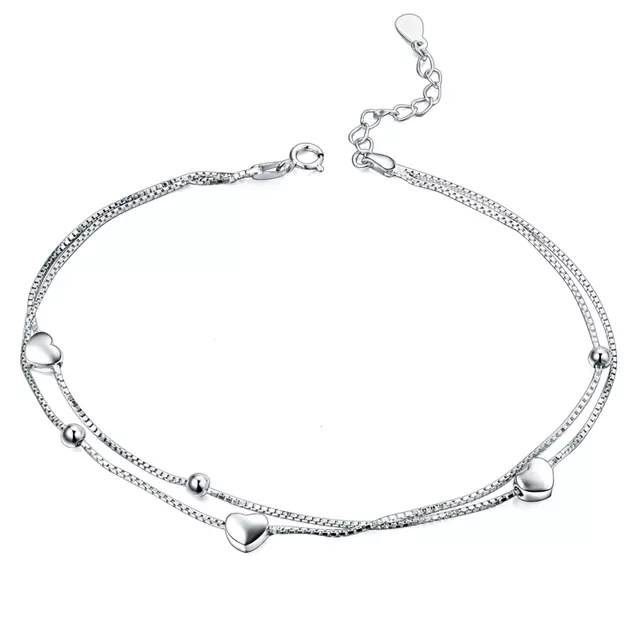 Women Charm Ankle Bracelet Anklets White Gold Plated 925 Sterling Silver Anklets Foot Jewelry Anklets