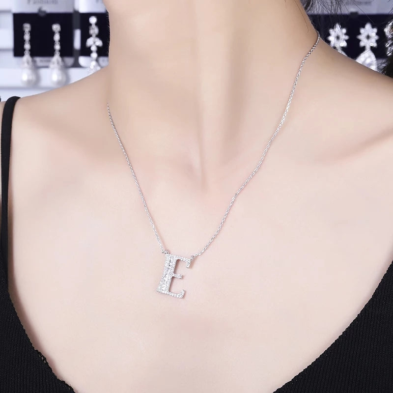 Sterling Silver CZ Pendent letter Locket Necklace