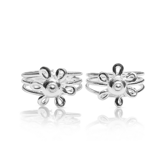 92.5 STERLING SILVER FLOWER ADJUSTABLE TOE RING FOR WOMEN