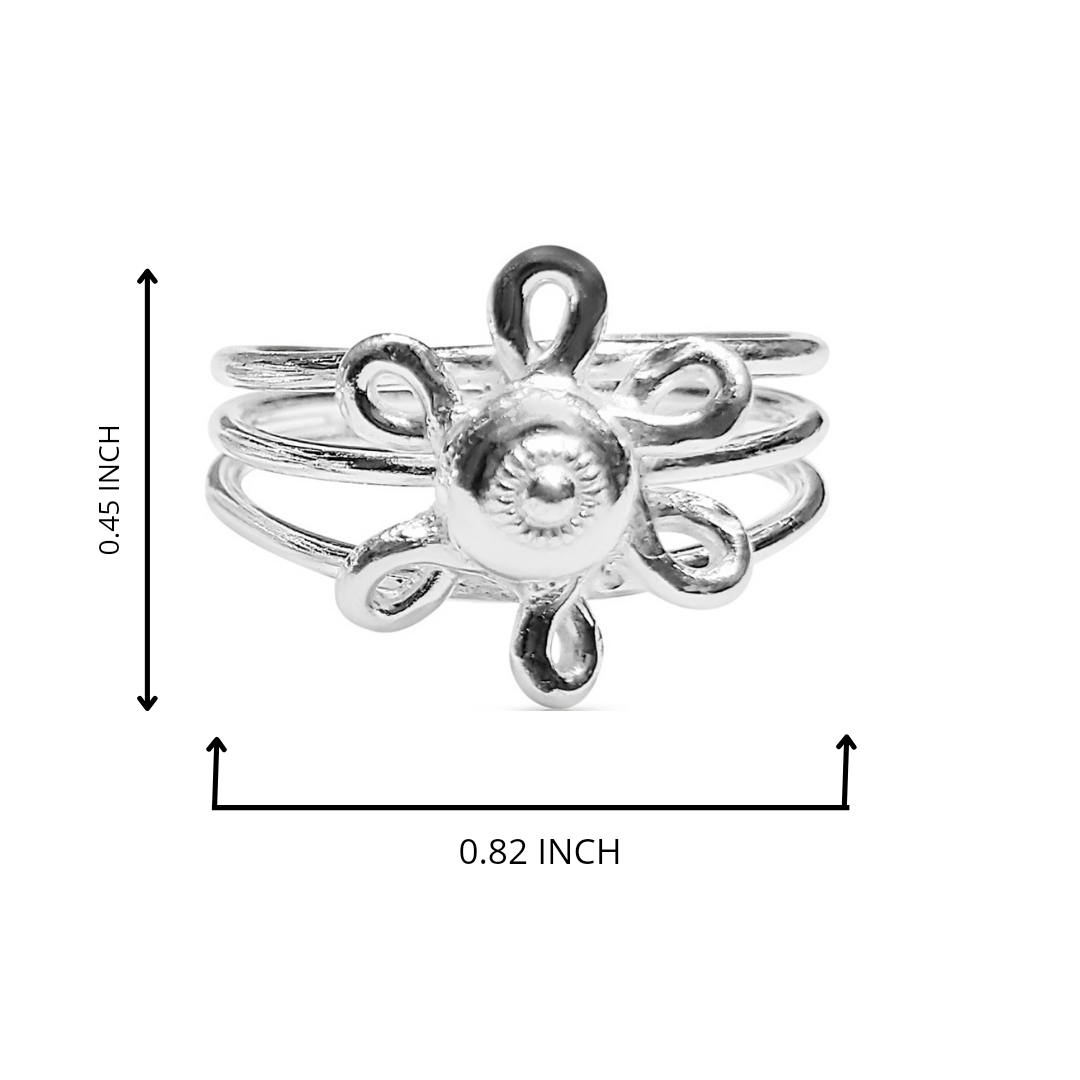 92.5 STERLING SILVER FLOWER ADJUSTABLE TOE RING FOR WOMEN