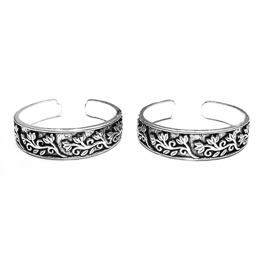STERLING SILVER FLORAL OXIDISED TOE RING