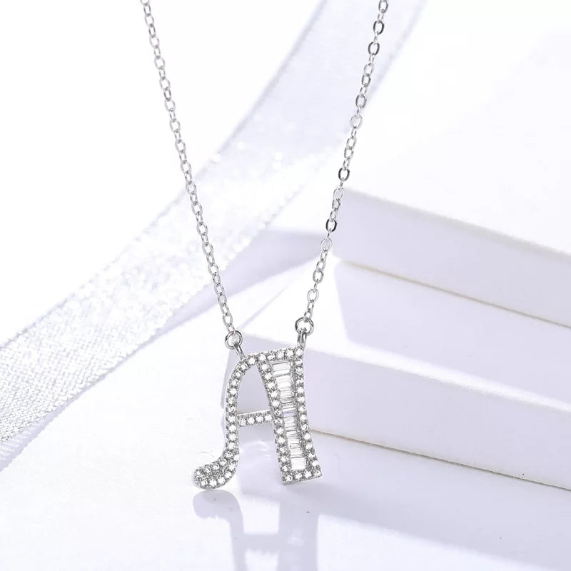 Sterling Silver CZ Pendent letter Locket Necklace