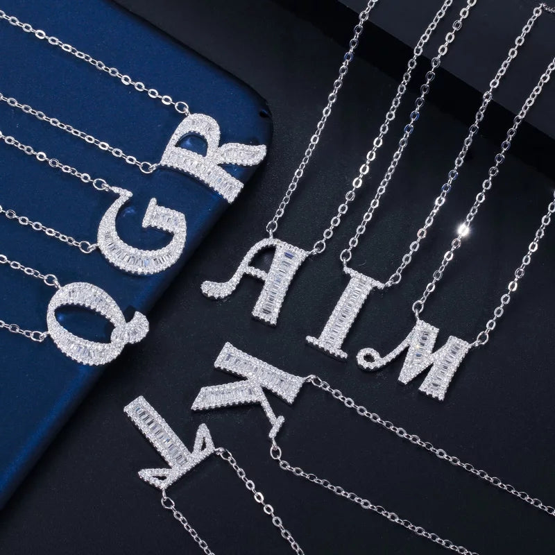 Sterling Silver CZ Pendent letter Locket Necklace