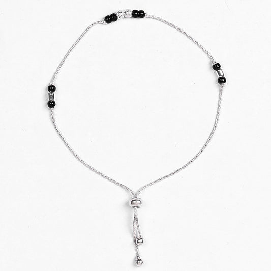92.5 STERLING SILVER ADJUSTABLE THREE BALL BLACK BEADS ANKLET-2