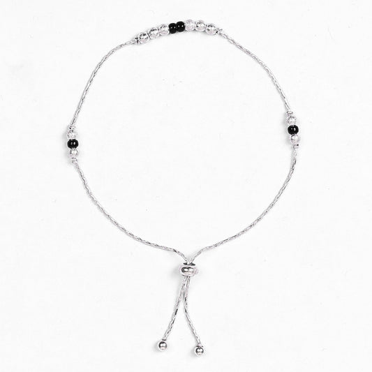 92.5 STERLING SILVER ADJUSTABLE THREE BALL BLACK BEADS ANKLET-3