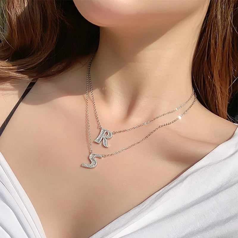 Sterling Silver CZ Pendent letter Locket Necklace