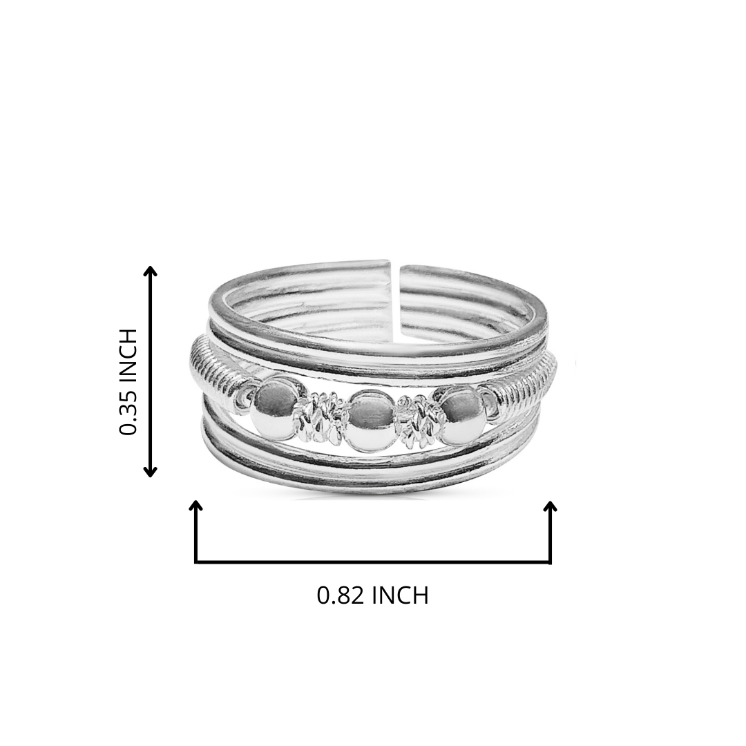 92.5 STERLING SILVER BALLS ADJUSTABLE TOE RING FOR WOMEN