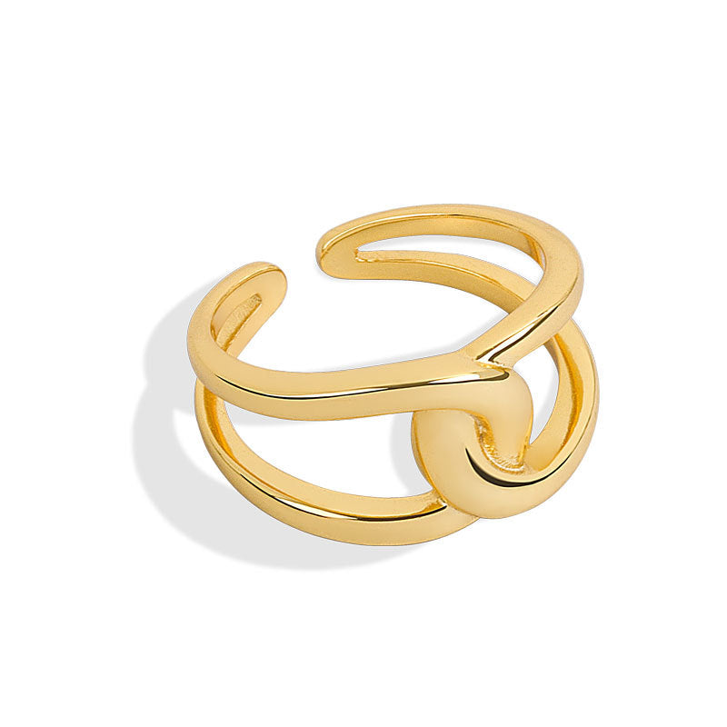 Adjustable Ring 925 Double Layer Simple Sterling Silver Twisted Cross Gold Plated Rings