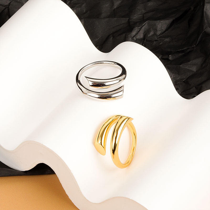 Adjustable Unique Gold Rings 18K Double Layered Cross 925 Sterling Silver Adjustable Rings